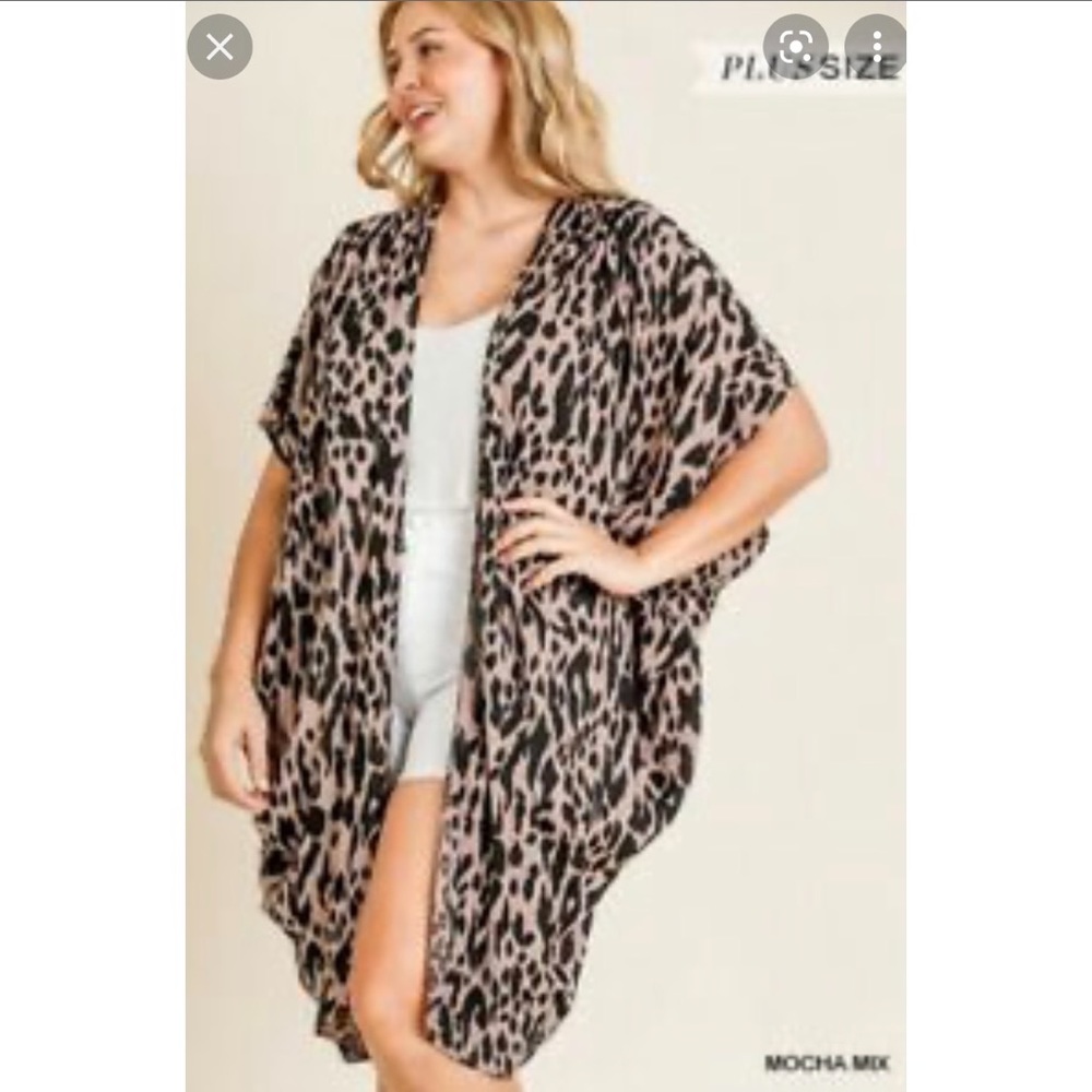 NWT Umgee Animal Print Cocoon Wrap Kimono Plus Size XL/1XL Mocha, Boho
